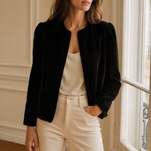 Vintage Three Flags Velvet Jacket Black Evening Puff Sleeve Classic Whimsygoth